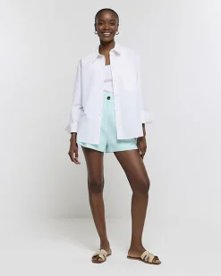 River Island Aqua linen blend high waisted shorts Blue Discount