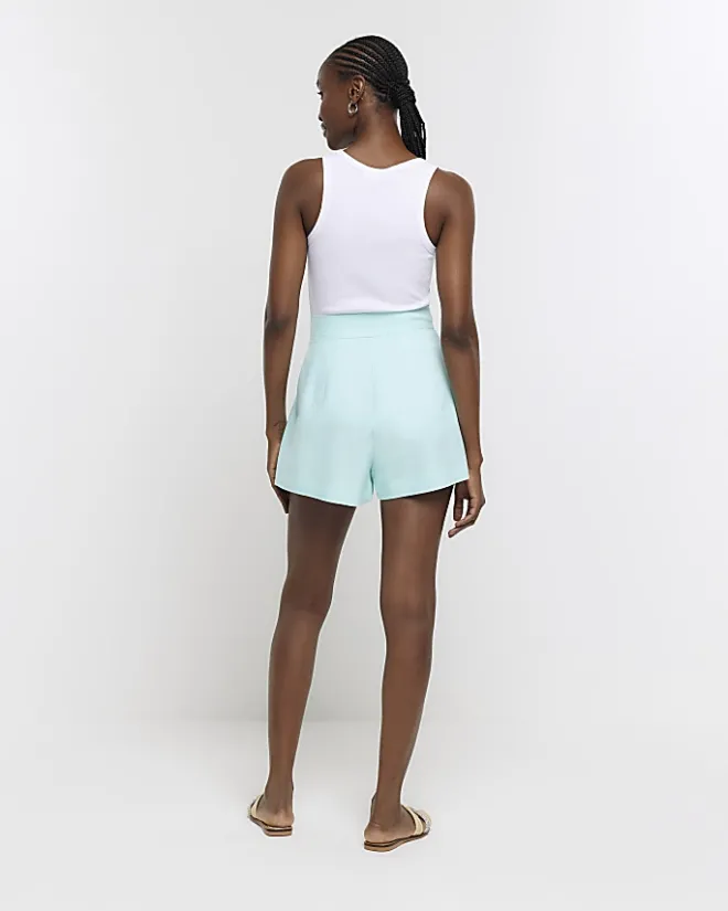 River Island Aqua linen blend high waisted shorts Blue Discount