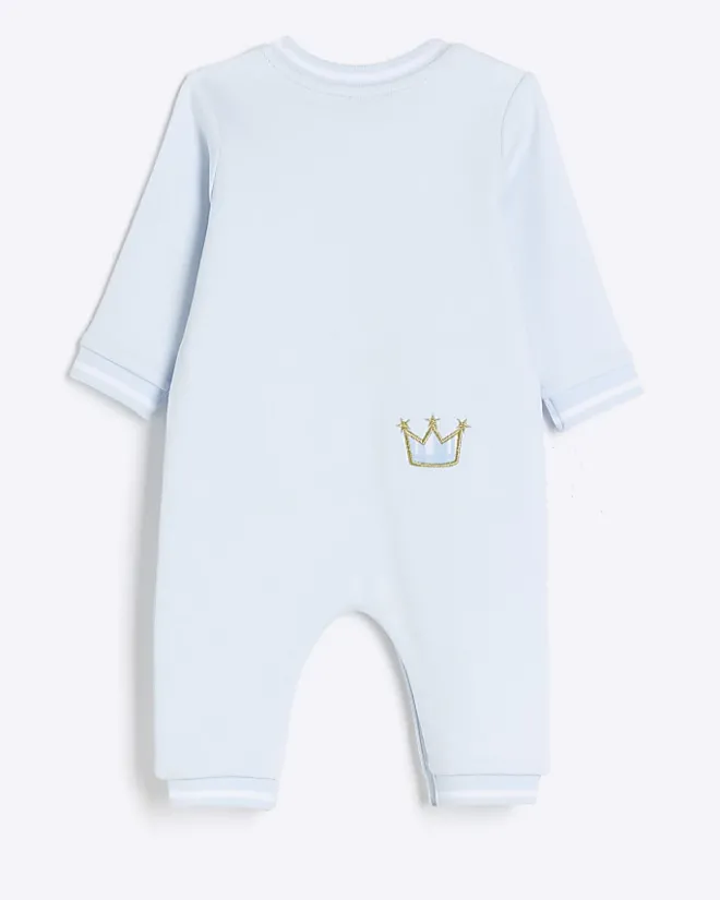 River Island Baby boys embroidered bear sleepsuit Blue New