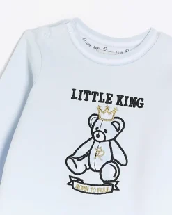 River Island Baby boys embroidered bear sleepsuit Blue New