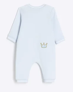 River Island Baby boys embroidered bear sleepsuit Blue New