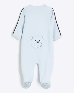 River Island Baby boys embroidered bear sleepsuit Blue Fashion