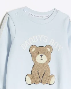 River Island Baby boys embroidered bear sleepsuit Blue Fashion