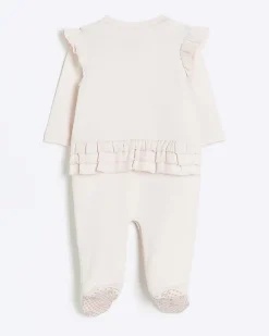 River Island Baby girls bear bag sleepsuit Pink Sale