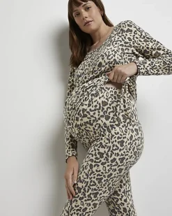 River Island Beige animal print maternity leggings Cream Hot