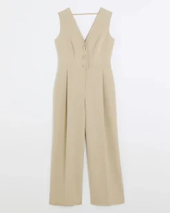 River Island Beige bow blazer jumpsuit Cream New