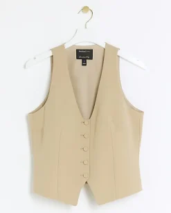 River Island Beige button front waistcoat Cream Fashion