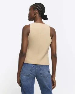 River Island Beige button front waistcoat Cream Fashion