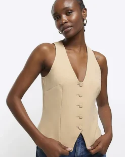River Island Beige button front waistcoat Cream Fashion