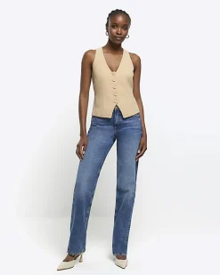 River Island Beige button front waistcoat Cream Fashion
