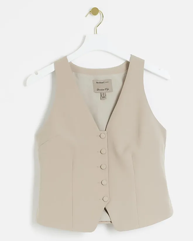 River Island Beige button front waistcoat Cream Outlet