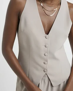 River Island Beige button front waistcoat Cream Outlet