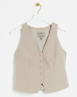 River Island Beige button front waistcoat Cream Outlet