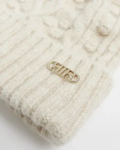 River Island Beige cable knit beanie hat Cream Online