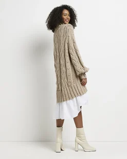 River Island Beige cable knit mini jumper shirt dress Cream Online
