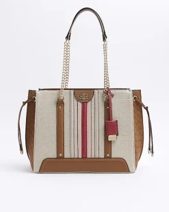 River Island Beige canvas chain shopper bag Cream Clearance