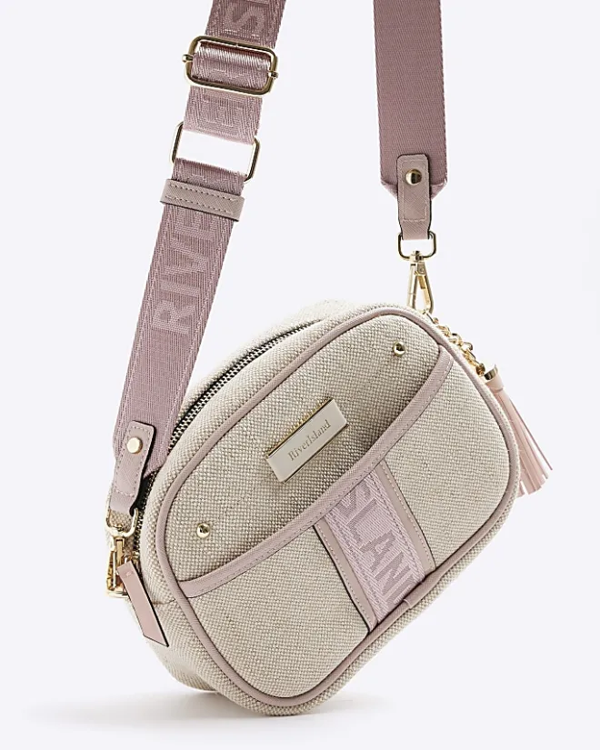 River Island Beige canvas cross body camera bag Cream Online
