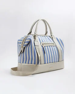 River Island Beige canvas stripe travel bag Cream Outlet
