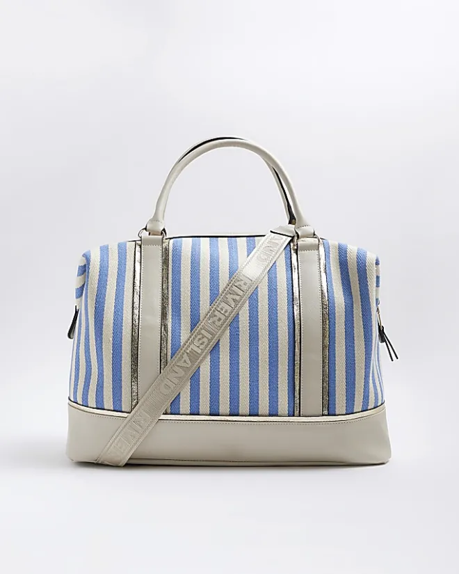 River Island Beige canvas stripe travel bag Cream Outlet