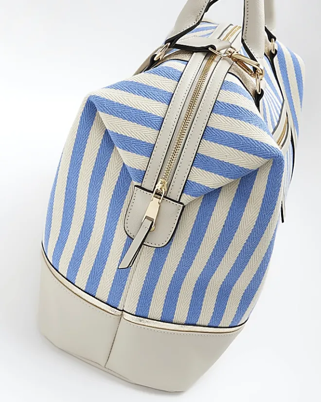 River Island Beige canvas stripe travel bag Cream Outlet