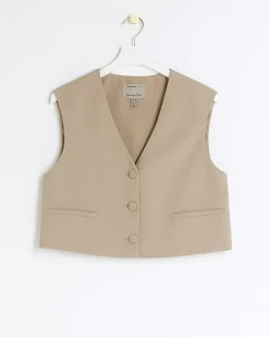 River Island Beige Cropped Waistcoat Cream Best