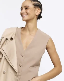 River Island Beige Cropped Waistcoat Cream Best