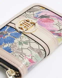 River Island Beige floral monogram purse Cream Clearance