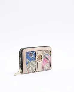 River Island Beige floral monogram purse Cream Clearance