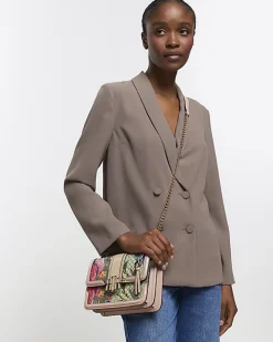 River Island Beige floral monogram satchel bag Cream Fashion