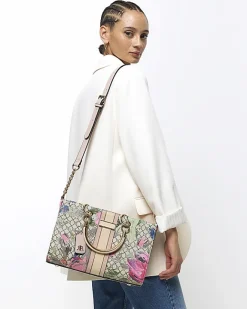 River Island Beige floral tote bag Cream Fashion