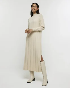 River Island Beige high neck jumper maxi dress Cream Hot