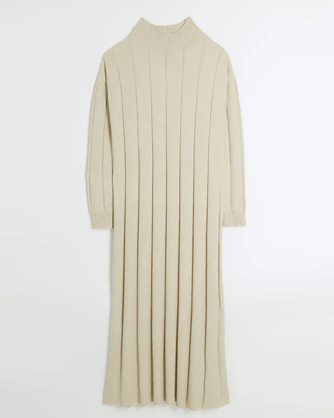 River Island Beige high neck jumper maxi dress Cream Hot
