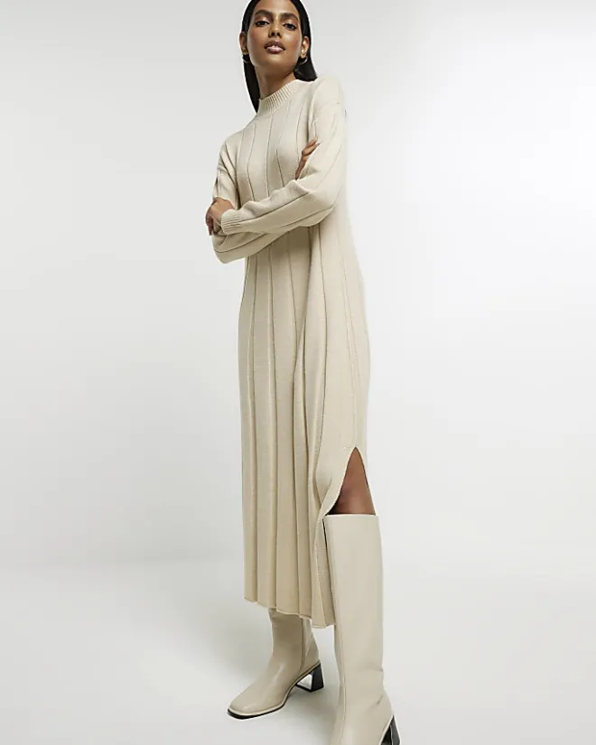 River Island Beige high neck jumper maxi dress Cream Hot