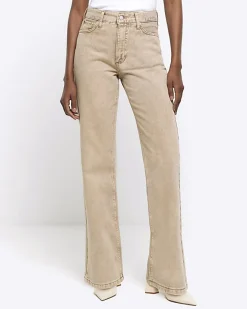 River Island Beige high waisted relaxed straight jeans Cream New