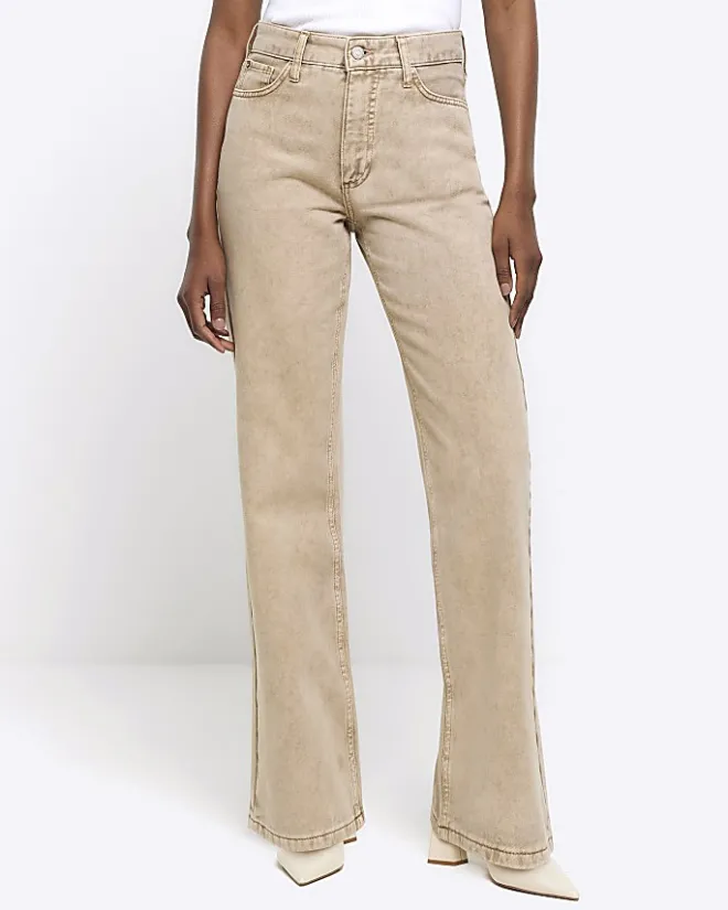 River Island Beige high waisted relaxed straight jeans Cream New