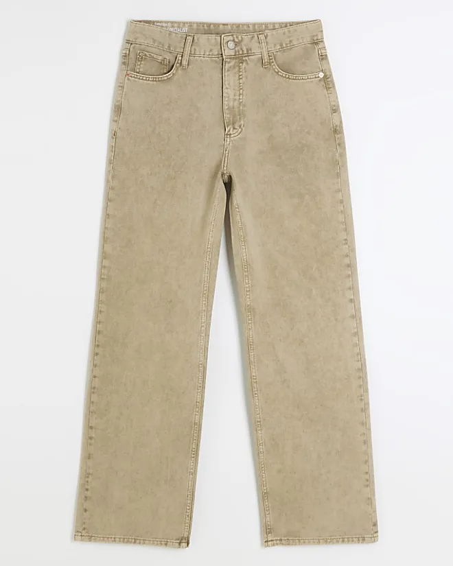 River Island Beige high waisted relaxed straight jeans Cream New