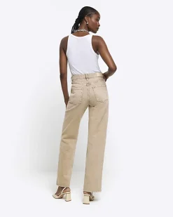 River Island Beige high waisted relaxed straight jeans Cream New