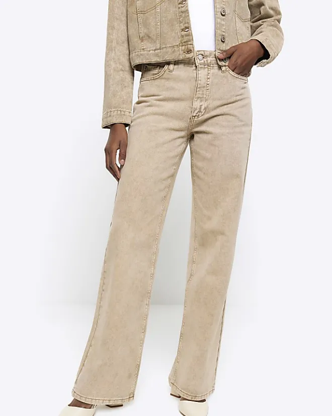 River Island Beige high waisted relaxed straight jeans Cream New