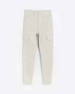 River Island Beige high waisted skinny cargo jeans Cream Online