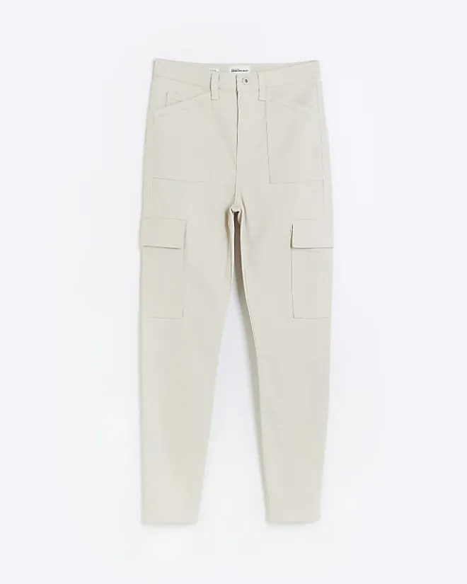 River Island Beige high waisted skinny cargo jeans Cream Online