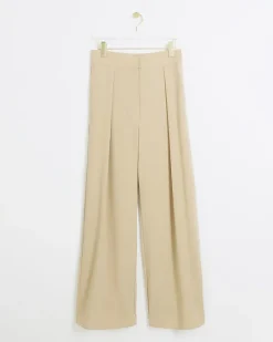 River Island Beige high waisted wide leg trousers Cream Online