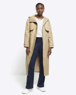 River Island Beige Hooded Parka Jacket Cream Online