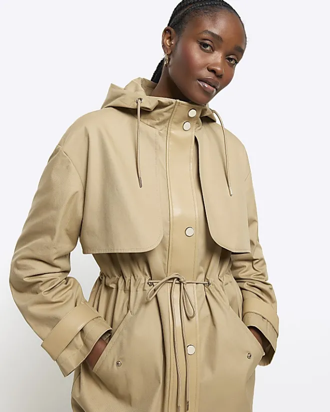 River Island Beige Hooded Parka Jacket Cream Online