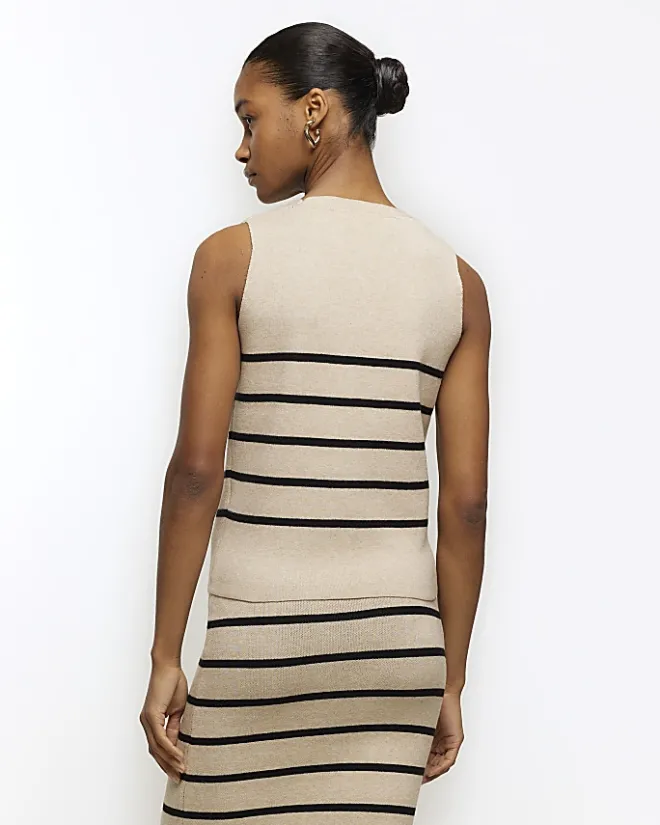 River Island Beige knit stripe waistcoat Cream Fashion