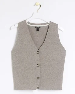 River Island Beige knit waistcoat Cream Hot