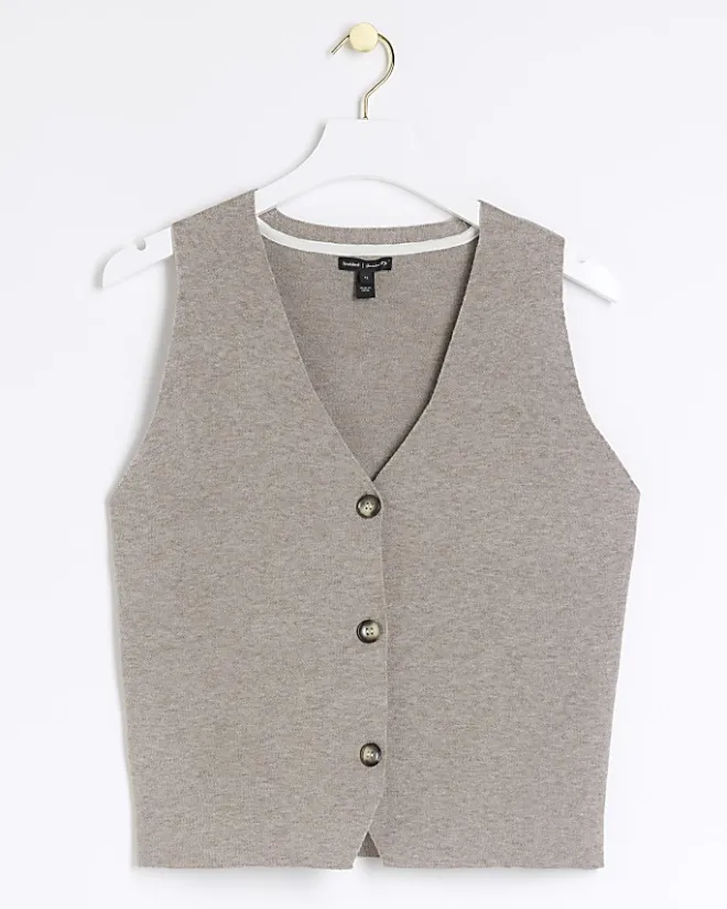 River Island Beige knit waistcoat Cream Hot