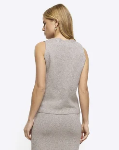 River Island Beige knit waistcoat Cream Hot