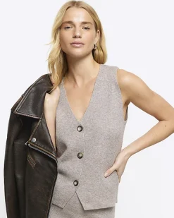 River Island Beige knit waistcoat Cream Hot