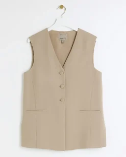River Island Beige longline waistcoat Cream New