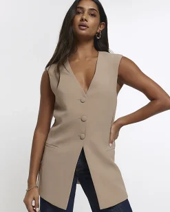 River Island Beige longline waistcoat Cream New